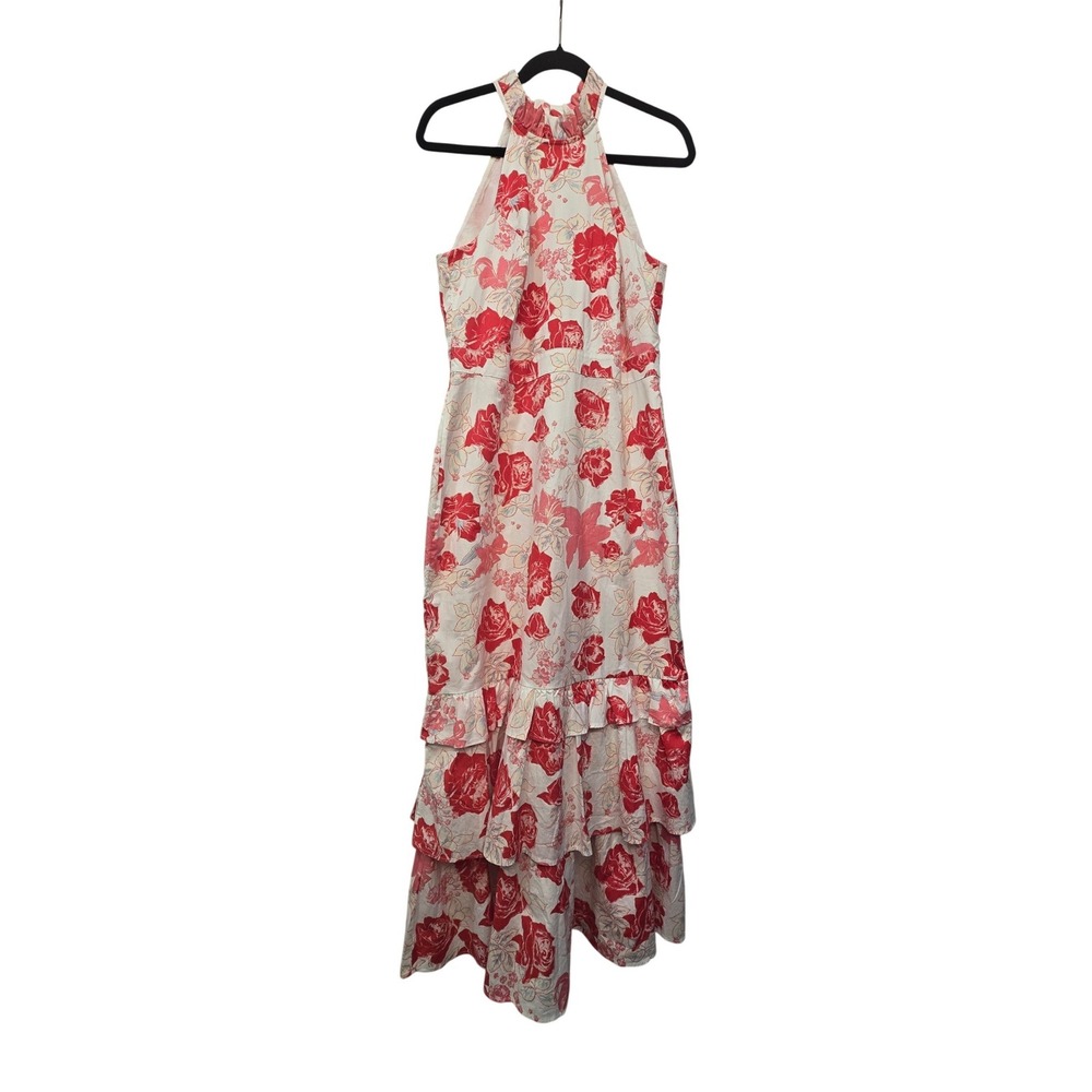 Vineyard Vines Floral Halter Midi Dress 6 Pink White Ruffle Preppy Cottagecore